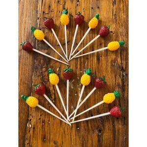 16 Vintage Strawberry & Pineapple Party Picks. Food picks. cupcake. Decor. Fruit